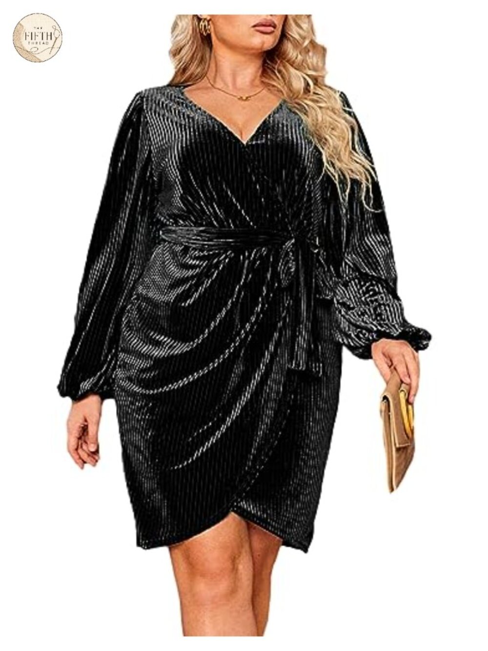 Plus Size Velvet Long Sleeve Wrap Mini Dress Semi Formal Cocktail